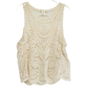 Women's XL Lace Tank SAY WHAT Y2K Boho Ivory Cotton Blend Blouse Beach Cover Up